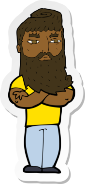 Bir insan tarafından çizilmiş sakallı, ciddi bir karikatür çıkartması.