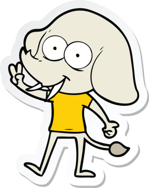 Bir insan tarafından çizilmiş mutlu bir filin çıkartması.