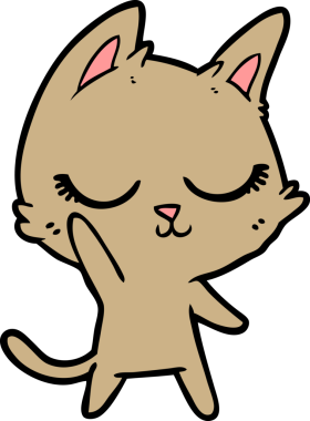 Bir insan tarafından çizilmiş sakin çizgi film kedisi.