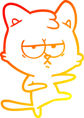 Bir insan tarafından çizilmiş sıkılmış çizgi film kedisinin sıcak çizgi çizgisi.