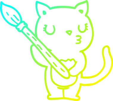 Bir insan tarafından çizilmiş bir çizgi film kedisinin soğuk gradyan çizgisi.