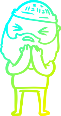 Bir insan tarafından çizilmiş sakallı bir çizgi film karakteri.