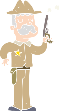 Bir insan tarafından çizilmiş düz renkli çizgi film şerifi.