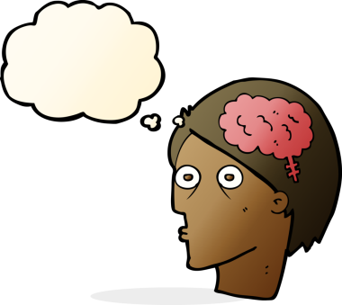 Bir insan tarafından çizilmiş beyin sembollü çizgi film kafası.