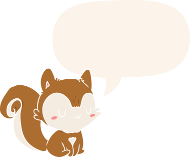 Konuşma baloncuğu olan çizgi film sincabı insan tarafından çizilmiş.