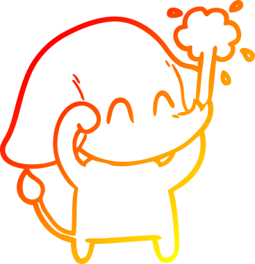 Bir insanın çizdiği suyu püskürten sevimli bir filin sıcak çizgi çizgisi.