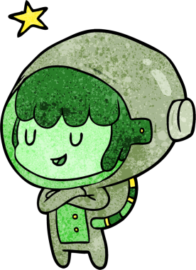 Bir insan tarafından çizilmiş uzay giysisi içindeki kadın astronot.