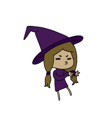 Tatlı cadı Kawaii 'nin basit bir çizgi film çizimi.