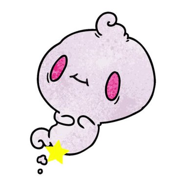 Kawaii şirin bir hayaletin basit bir çizgi film çizimi.