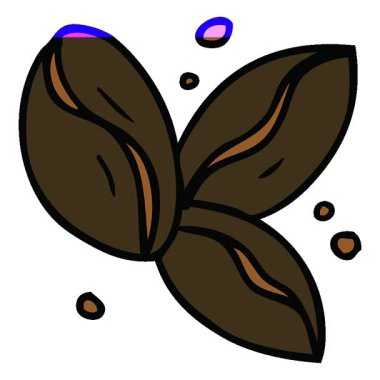 Basit bir döngü animasyonu çizilmiş üç kahve çekirdeği karalaması.