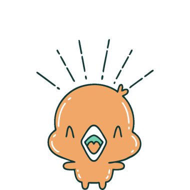 Geleneksel dövme stili şarkı söyleyen pilicin basit bir canlandırması.