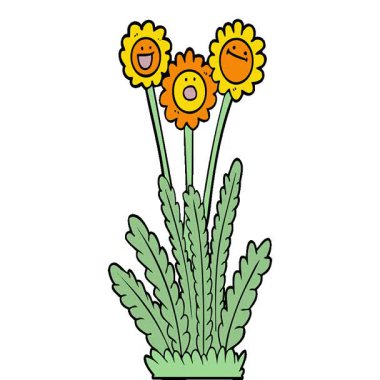 Basit bir çizgi film çizgi filmi. Mutlu çiçekler.