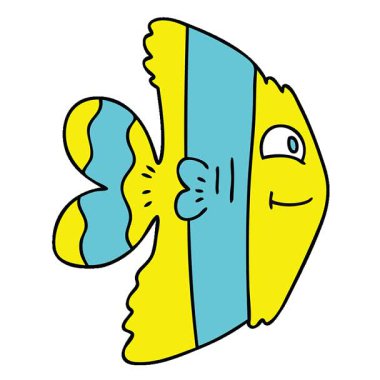 Basit bir döngü çizilmiş çizgi film balığı.