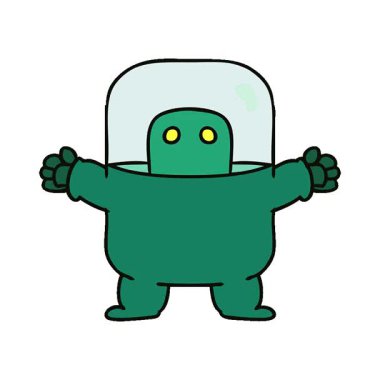 Takım elbiseli bir uzaylının çizdiği basit bir çizgi film çizimi.