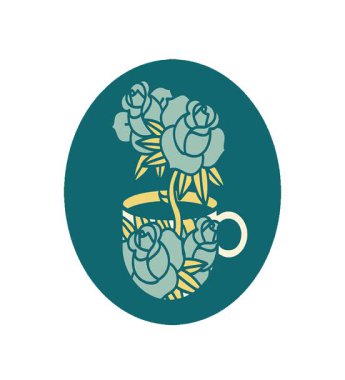 Basit bir döngü canlandırması ikonik dövme tarzı bir fincan ve çiçeğin görüntüsü