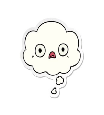 Yazılı çıkartma olarak düşünce baloncuğu olan basit bir döngü çizgi film yüzü.