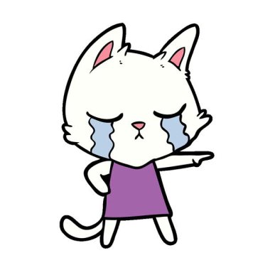 Basit bir çizgi film kedisi kılığına girmiş, ağlayan bir çizgi film kahramanı.