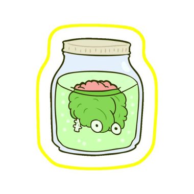 Kavanozda yüzen basit bir çizgi film hortlak beyni.