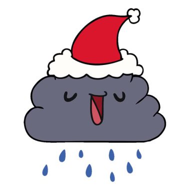 Basit bir döngü animasyon eli Noel çizgi filmi Kawaii yağmur bulutu çizdi