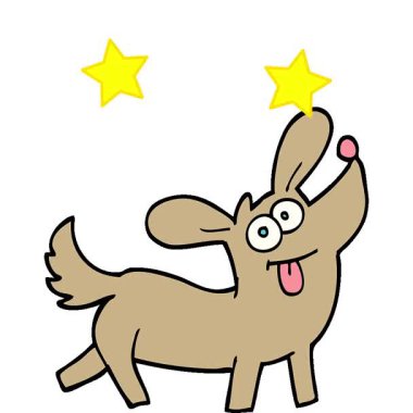 Basit bir döngü çizilmiş el çizimi karikatür tarzı mutlu köpek.