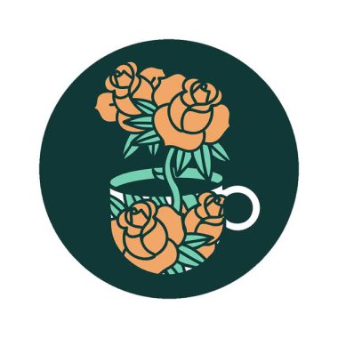 Basit bir döngü canlandırması ikonik dövme tarzı bir fincan ve çiçeğin görüntüsü