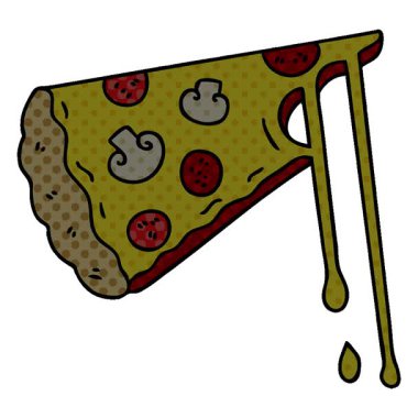 Basit bir çizgi roman stili çizgi film peynirli pizza.