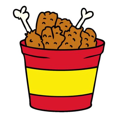 Basit bir halkalı el çizimi çizgi film karalama kovası dolusu kızarmış tavuk.