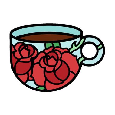 Geleneksel bir fincan ve çiçek stilinde basit bir döngü dövmesi.