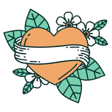 Basit bir döngü ikonik dövme tarzı kalp ve afiş görüntüsü