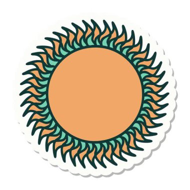 Geleneksel güneş stilinde basit bir dövmeli çizgi film çıkartması.