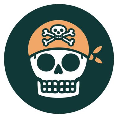 Bir korsan kafatasının basit bir ikonik dövme görüntüsü