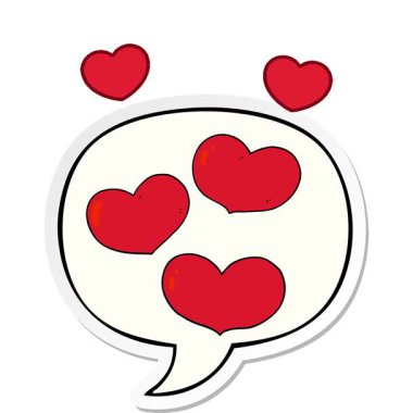 Basit bir döngü çizgi filmi aşk kalpleri ve konuşma balonu çıkartması.