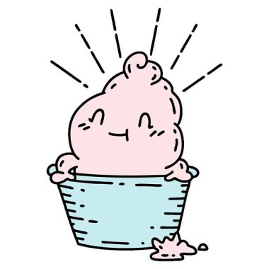 Geleneksel dövmeli dondurma karakterinin basit bir illüstrasyon canlandırması