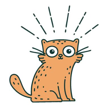 Geleneksel dövme tarzının basit bir döngü canlandırması. Şaşırmış kedi.