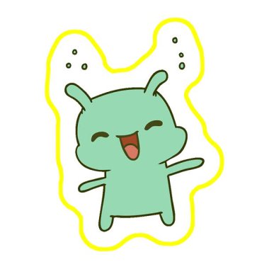 Basit bir çizgi film çizimi, kawaii şirin, mutlu uzaylı.