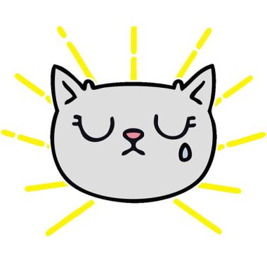 Basit bir halkalı çizgi film karakteri ağlayan kedi çizimi.