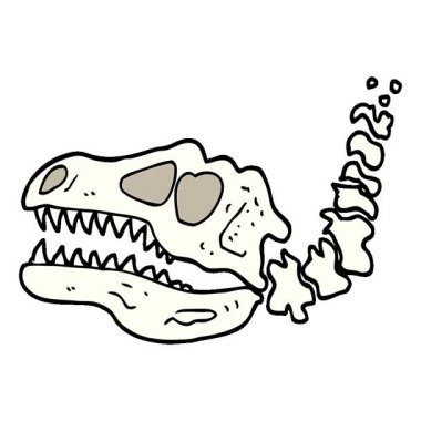 Basit bir döngü hareketli el çizimi karalama tarzı dinozor kemikleri