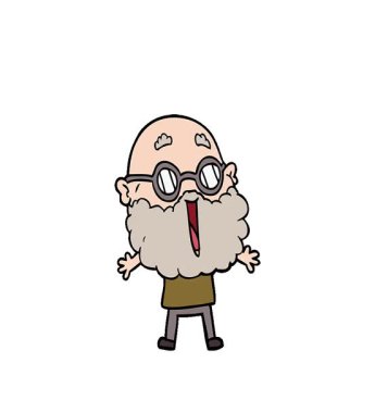 Basit bir çizgi film karakteri sakallı neşeli bir adam