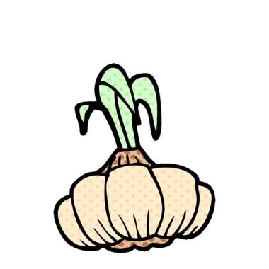 Basit bir döngülü çizgi film karikatürü sarımsak filizleniyor.