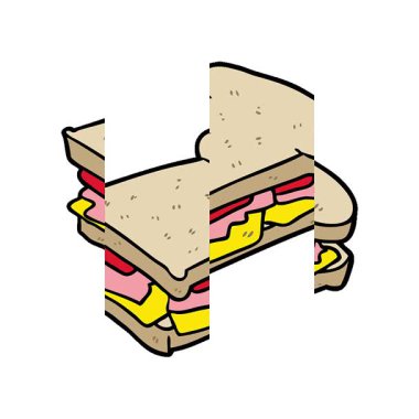 Basit bir çizgi film animasyonu jambonlu peynirli domatesli sandviç.