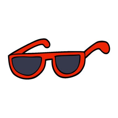 Basit bir döngü çizilmiş el çizimi çizgi film tarzı güneş gözlüğü.