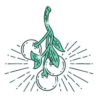 Geleneksel dövme stili ökseotu çileklerinin basit bir canlandırması