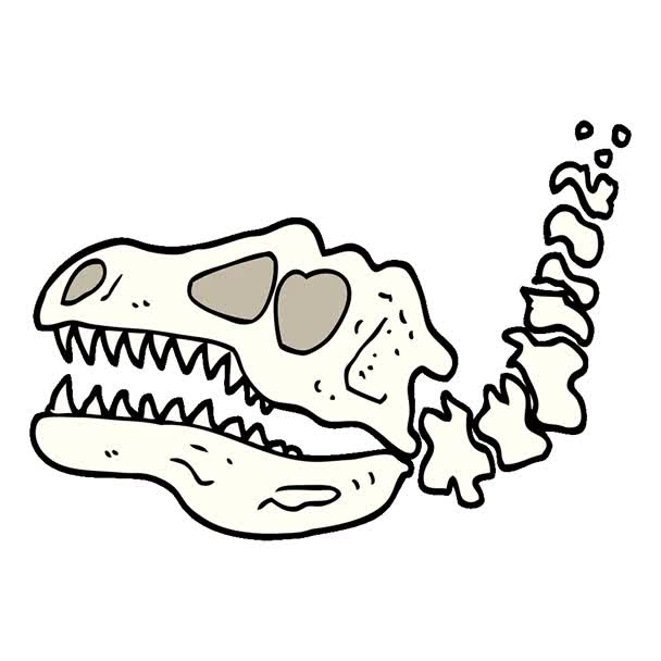 Простой петляющий мультипликационный мультфильм в стиле дудл на костях динозавров