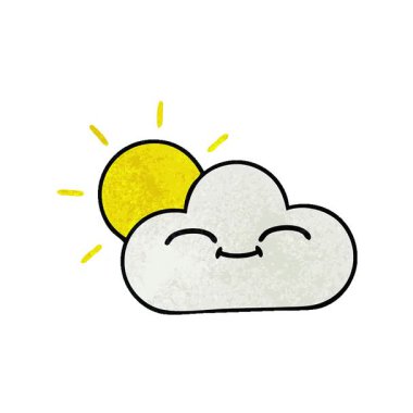 Basit bir döngü animasyonu grunge deseni güneş ışığı ve bulutun çizgi filmi