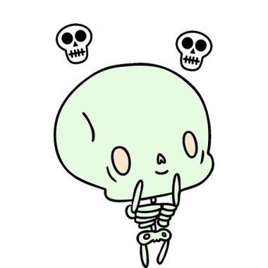 Basit bir çizgi film çizimi, kawaii sevimli ölü iskelet.