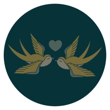 Basit bir döngü ikonik dövme görüntüsü kırlangıçlar ve kalp.