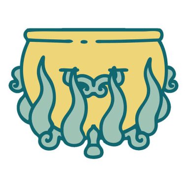 Yanmış bir kazanın basit bir döngü ikonik dövme görüntüsü