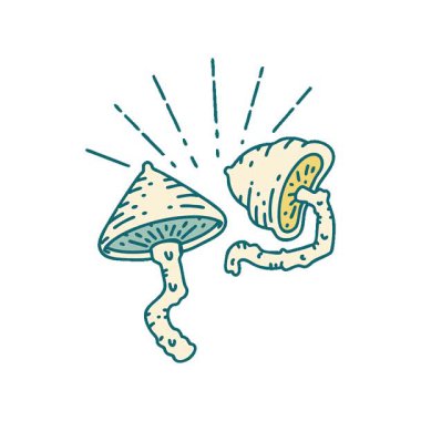 Geleneksel dövme stili mantarların basit bir döngü canlandırması