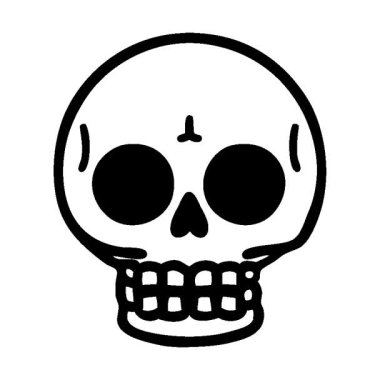 Kafatasının siyah çizgili basit bir çizgi dövmesi.