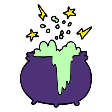 Basit bir döngü çizilmiş el çizimi karikatür tarzı cadı kazanı